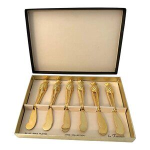 Mid-Century 24k Gold Plated Pineapple Appetizer Spreaders, S/6